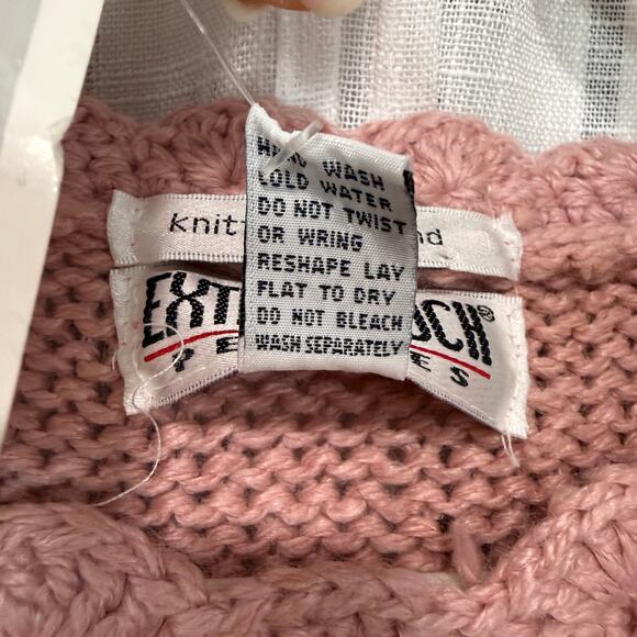 VTG Womens Chunky Knit Sweater L Petite Pink Mauve Rose Floral Granny Cottage - Picture 10 of 11
